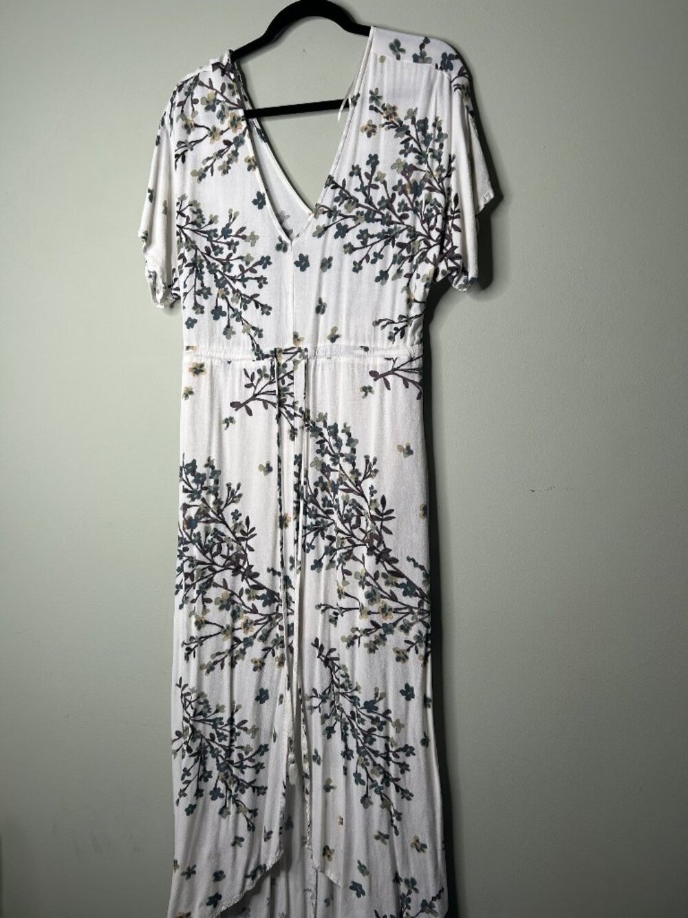 Mahina Hawaii White Floral Print Short Sleeve Maxi Dress Women's Size Medium M